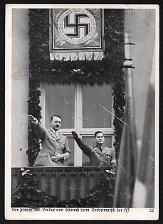 1936 'The Fuhrer and Baldur Von Schirach at the March-Past of the Hitler Youth' Adolf Hitler Nazi Propaganda Postcard