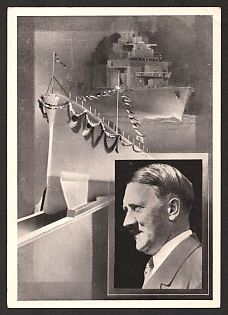 1939 'The Launch of the Largest German Warship of Our Revived Kriegsmarine' Adolf Hitler Nazi Propaganda Postcard