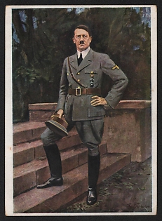 1933-1945 'German Art Portrait of the Fuhrer' Adolf Hitler Nazi Propaganda Postcard