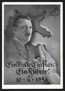1938 'One People, One Reich, One Fuhrer!' Adolf Hitler Nazi Propaganda Postcard