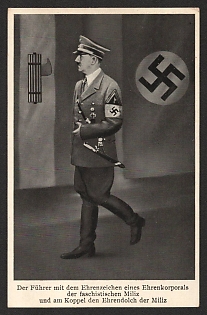 1938 'The Fuhrer with the Decoration of Honorary Corporal of the Fascists Militia and the Honorary Dagger of the Militia on His Belt' Adolf Hitler Nazi Propaganda Postcard