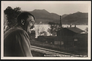 1933-1945 'Chancellor Hitler in His Beloved Mountains' Adolf Hitler Nazi Propaganda Postcard