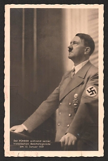 1939 'The Fuhrer During His Historic Reichstag Speech on January 30, 1939' Adolf Hitler Nazi Propaganda Postcard