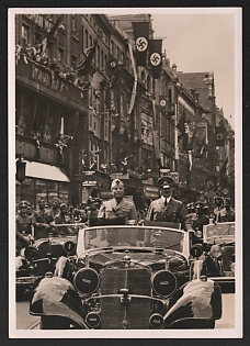 1940 'The Historical Meeting on June 18, 1940, in Munich. Tour through the City' Hitler and Mussolini Nazi Propaganda Postcard