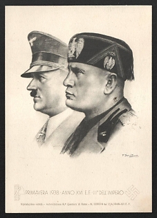 1938 'The Fuhrer and the Duce' Hitler and Mussolini Nazi Propaganda Postcard