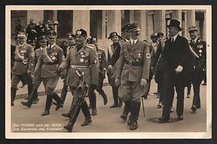 1937 'The Fuhrer and the Duce 'The Guarantors of Peace'' Hitler and Mussolini Nazi Propaganda Postcard