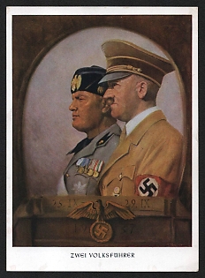 1937 'The Fuhrer and the Duce' Hitler and Mussolini Nazi Propaganda Postcard