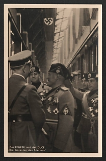 1937 'The Fuhrer and the Duce 'The Guarantors of Peace'' Hitler and Mussolini Nazi Propaganda Postcard