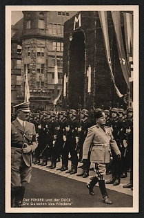 1937 'The Fuhrer and the Duce 'The Guarantors of Peace'' Hitler and Mussolini Nazi Propaganda Postcard