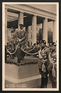 1937 'The Fuhrer and the Duce 'The Guarantors of Peace'' Hitler and Mussolini Nazi Propaganda Postcard