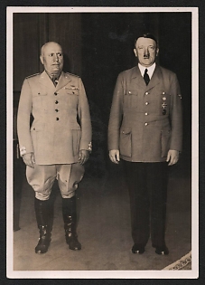 1940 'The Historical Meeting on June 18, 1940, in Munich in the Fuhrer's Office' Hitler and Mussolini Nazi Propaganda Postcard