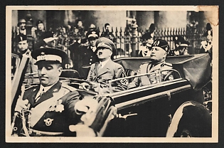 1933-1945 'On the Journey Through Rome' Hitler and Mussolini Nazi Propaganda Postcard