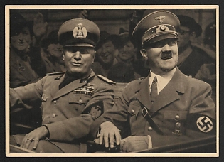1941 'The Fuhrer and the Duce' Hitler and Mussolini Nazi Propaganda Postcard