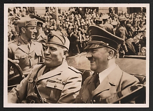 1940 'The Historic Encounter in 1840 in Munich. Journey Through the' Hitler and Mussolini Nazi Propaganda Postcard