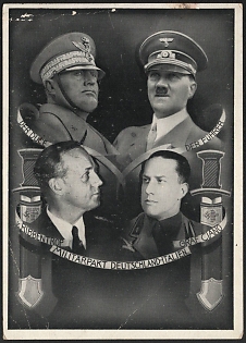 1941 'The Duce, the Fuhrer, Ribbentrop, Count Ciano. Germany-Italy Military Pact' Hitler and Mussolini Nazi Propaganda Postcard