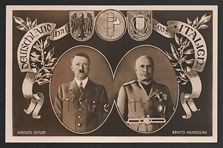 1938 'Adolf Hitler, Benito Mussolini' Hitler and Mussolini Nazi Propaganda Postcard