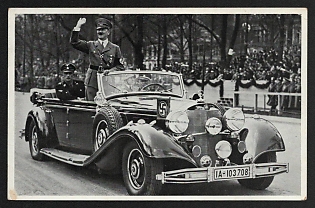 1938 'The Fuhrer in a Car' Adolf Hitler Nazi Propaganda Postcard