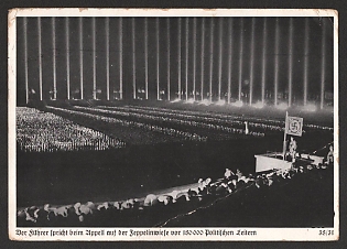 1933-1945 'The Fuhrer Speaks at the Roll Call on the Zeppelin Meadow before 180,000 Political Leaders' Adolf Hitler Nazi Propaganda Postcard