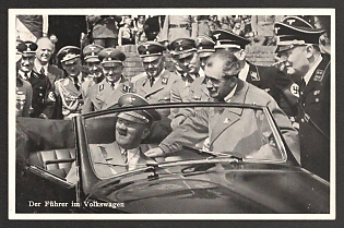 1943 'The Fuhrer in a Volkswagen' Adolf Hitler Nazi Propaganda Postcard