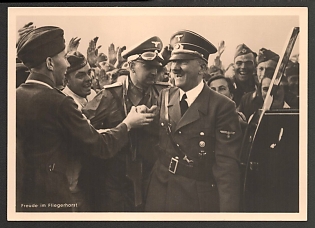 1939 'Joy at the Air Base' Adolf Hitler Nazi Propaganda Postcard