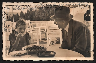 1942 'The Contented One' Hitler with Kids Nazi Propaganda Postcard