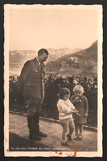 1942 'She Was Allowed to Shake the Fuhrer's Hand' Hitler with Kids Nazi Propaganda Postcard