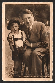 1938 'The Fuhrer at Hintersee near Berchtesgaden' Hitler with Kids Nazi Propaganda Postcard