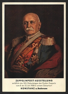 1938 'Zeppelin Post Exhibition on the Occasion of Count Zeppelin's 100th Birthday' Hindenburg Nazi Propaganda Postcard