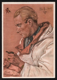1943 'First Lieutenant Armin Pfaffendorf Received the Knight's Cross as an Observer in aClose-Air Reconnaissance Squadron' Army Military Person Nazi Propaganda Postcard