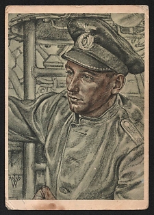 1941 'Our Submarine Weapon. Chief Engineer Officer on Captain Schuhart's Submarine' Army Military Person Nazi Propaganda Postcard