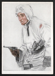 1933-1945 'Men of the Western Front. One of Our Successful Reconnaissance Troop Leaders in Snow Camouflage' Army Military Person Nazi Propaganda Postcard