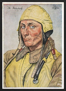 1940 'Our Luftwaffe. First Lieutenant Steinhoff, Squadron Commander of a Zagos Squadron' Army Military Person Nazi Propaganda Postcard