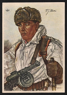 1942 'Successful Finnish Reconnaissance Patrol Leader' Army Military Person Nazi Propaganda Postcard