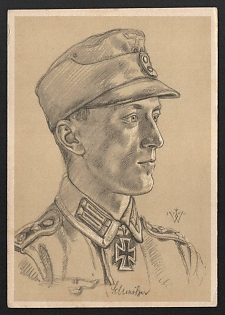 1942 'Knight's Cross Recipient, Sergeant Major Schmolzer, in a Mountain Infantry Battalion' Army Military Person Nazi Propaganda Postcard