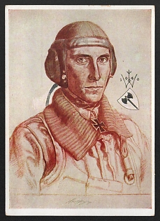 1940 'Captain Balthasar, One of Our Best Fighter Pilots' Army Military Person Nazi Propaganda Postcard
