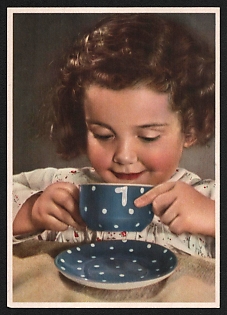 1933-1945 'Little Girl Drinking from a Blue Mug' Nazi Propaganda Postcard