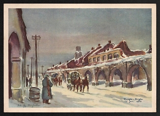 1942 'The Destroyed Market Halls in Staraya Russa' Art Nazi Propaganda Postcard
