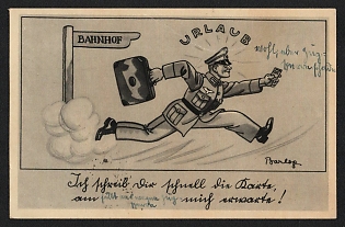 1940 'Train Station' Caricature Nazi Propaganda Postcard