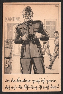 1933-1945 'I Liked Going to the Canteen, But Alas – Pay is Still a Long Way Off!' Caricature Nazi Propaganda Postcard