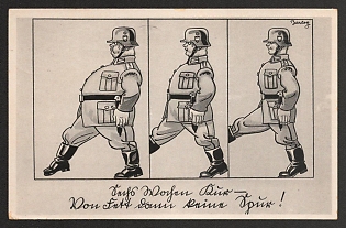 1940 'Six Weeks of Treatment. Then No Trace of Fat!' Caricature Nazi Propaganda Postcard