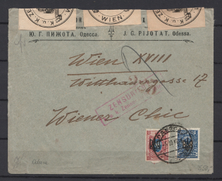 1918 Odessa - Wien Censored Cover by Handstamp and Labels (Odessa 2 + Odessa 3)