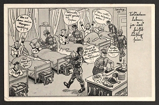 1940 'Soldier's Life, Yes, That's For Us Two!' Caricature Nazi Propaganda Postcard