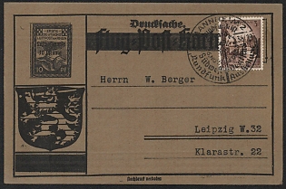 1938 'Stamp of the Reichspoft - Airmail on the Rhine and Main Transported by the Luftwaffe Airship 'Schwaben' Nazi Propaganda Postcard on Weimar Airmail Postcard, Extremely Rare