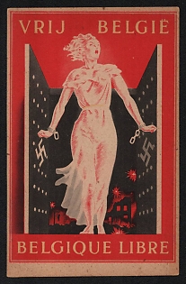 1939-1945 Belgium, Anti-Germany (anti-Nazi) Propaganda, 'Free Belgium' Postcard, WWII Caricature Postcard