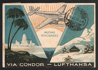 1937 Brazil, Lufthansa Advertisement, 'Via Condor Lufthansa' Airmail Postcard, Propaganda
