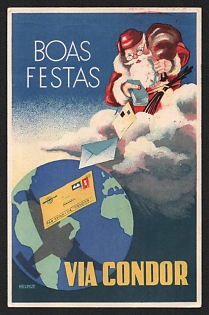 1936 Brazil, Lufthansa Advertisement, 'Festive Boats Via Condor' Airmail Postcard, Propaganda