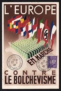 1942 France, Anti-Soviet Propaganda, 'Europe Against Bolshevism' Postcard