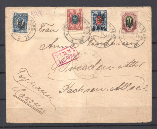 1918 Nikolaev - Dresden Censored Cover Mixed Franking (Odessa 1+2+3, Olympic HS)