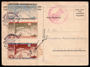 1934 (28 Jan) 'National Socialist German Workers Party', Thale-Harz, Germany, Gerhard Zucker Pioneer Rocket Mail, Postcard to Thale-Harz franked with 0.5m, 1m, 3m (Signed, Commemorative Postmarks)