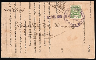 1945 (17 Dec) Carpatho-Ukraine, Postcard from Velykyi Bereznyi to Village People's Committee in Begendyatska Pastil, franked with 40f